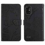 For Umidigi Bison Pro Skin Feel Butterfly Peony Embossed Leather Phone Case(Black)