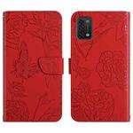 For Umidigi Power 5 Skin Feel Butterfly Peony Embossed Leather Phone Case(Red)