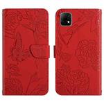 For Wiko T3 Skin Feel Butterfly Peony Embossed Leather Phone Case(Red)