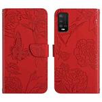 For Wiko Power U10 / U20 Skin Feel Butterfly Peony Embossed Leather Phone Case(Red)