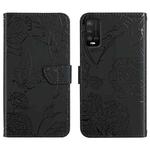 For Wiko Power U10 / U20 Skin Feel Butterfly Peony Embossed Leather Phone Case(Black)