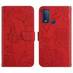 For Wiko Power U30 Skin Feel Butterfly Peony Embossed Leather Phone Case(Red)