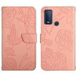 For Wiko Power U30 Skin Feel Butterfly Peony Embossed Leather Phone Case(Pink)