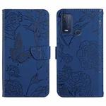 For Wiko Power U30 Skin Feel Butterfly Peony Embossed Leather Phone Case(Blue)