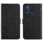 For Wiko Power U30 Skin Feel Butterfly Peony Embossed Leather Phone Case(Black)