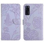 For ZTE Axon 20 4G / 5G Skin Feel Butterfly Peony Embossed Leather Phone Case(Purple)