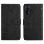 For ZTE Axon 20 4G / 5G Skin Feel Butterfly Peony Embossed Leather Phone Case(Black)
