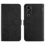 For ZTE Axon 30 5G Skin Feel Butterfly Peony Embossed Leather Phone Case(Black)