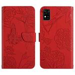 For ZTE Blade A31 Skin Feel Butterfly Peony Embossed Leather Phone Case(Red)