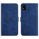 For ZTE Blade A31 Skin Feel Butterfly Peony Embossed Leather Phone Case(Blue)