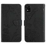 For ZTE Blade A31 Skin Feel Butterfly Peony Embossed Leather Phone Case(Black)