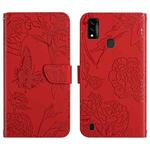 For ZTE Blade A51 Skin Feel Butterfly Peony Embossed Leather Phone Case(Red)