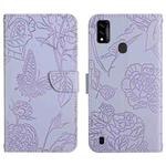 For ZTE Blade A51 Skin Feel Butterfly Peony Embossed Leather Phone Case(Purple)
