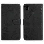 For ZTE Blade A51 Skin Feel Butterfly Peony Embossed Leather Phone Case(Black)