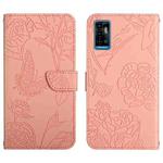 For ZTE Blade A71 Skin Feel Butterfly Peony Embossed Leather Phone Case(Pink)