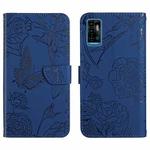 For ZTE Blade A71 Skin Feel Butterfly Peony Embossed Leather Phone Case(Blue)