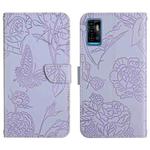 For ZTE Blade A71 Skin Feel Butterfly Peony Embossed Leather Phone Case(Purple)