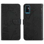 For ZTE Blade A71 Skin Feel Butterfly Peony Embossed Leather Phone Case(Black)