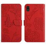 For ZTE Blade L210 Skin Feel Butterfly Peony Embossed Leather Phone Case(Red)