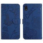 For ZTE Blade L210 Skin Feel Butterfly Peony Embossed Leather Phone Case(Blue)
