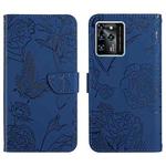 For ZTE Blade V30 Skin Feel Butterfly Peony Embossed Leather Phone Case(Blue)