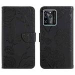 For ZTE Blade V30 Skin Feel Butterfly Peony Embossed Leather Phone Case(Black)