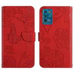 For ZTE Blade V30 Vita Skin Feel Butterfly Peony Embossed Leather Phone Case(Red)