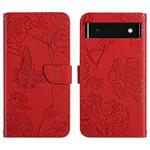 For Google Pixel 6 Skin Feel Butterfly Peony Embossed Leather Phone Case(Red)
