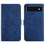 For Google Pixel 6 Skin Feel Butterfly Peony Embossed Leather Phone Case(Blue)