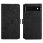 For Google Pixel 6 Skin Feel Butterfly Peony Embossed Leather Phone Case(Black)