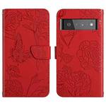 For Google Pixel 6 Pro Skin Feel Butterfly Peony Embossed Leather Phone Case(Red)