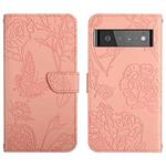 For Google Pixel 6 Pro Skin Feel Butterfly Peony Embossed Leather Phone Case(Pink)