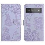 For Google Pixel 6 Pro Skin Feel Butterfly Peony Embossed Leather Phone Case(Purple)