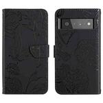 For Google Pixel 6 Pro Skin Feel Butterfly Peony Embossed Leather Phone Case(Black)