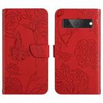 For Google Pixel 7 5G Skin Feel Butterfly Peony Embossed Leather Phone Case(Red)