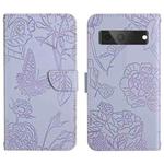 For Google Pixel 7 5G Skin Feel Butterfly Peony Embossed Leather Phone Case(Purple)