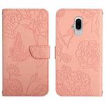 For Fujitsu Arrows F-52B Skin Feel Butterfly Peony Embossed Leather Phone Case(Pink)