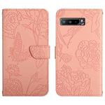 For Asus ROG Phone 3 ZS661KS Skin Feel Butterfly Peony Embossed Leather Phone Case(Pink)