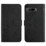 For Asus ROG Phone 3 ZS661KS Skin Feel Butterfly Peony Embossed Leather Phone Case(Black)