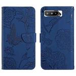 For Asus ROG Phone 5 ZS673KS Skin Feel Butterfly Peony Embossed Leather Phone Case(Blue)