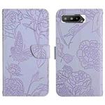 For Asus ROG Phone 5 ZS673KS Skin Feel Butterfly Peony Embossed Leather Phone Case(Purple)