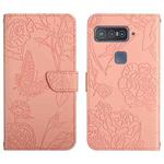 For Asus Smartphone for Snapdragon Insiders Skin Feel Butterfly Peony Embossed Leather Phone Case(Pink)