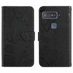 For Asus Smartphone for Snapdragon Insiders Skin Feel Butterfly Peony Embossed Leather Phone Case(Black)