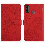 For Honor 9X Lite Skin Feel Butterfly Peony Embossed Leather Phone Case(Red)