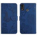 For Honor 9X Lite Skin Feel Butterfly Peony Embossed Leather Phone Case(Blue)