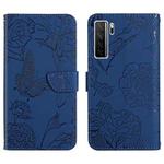 For Huawei nova 7 SE Skin Feel Butterfly Peony Embossed Leather Phone Case(Blue)