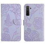 For Huawei nova 7 SE Skin Feel Butterfly Peony Embossed Leather Phone Case(Purple)