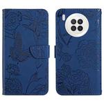 For Huawei nova 8i Skin Feel Butterfly Peony Embossed Leather Phone Case(Blue)
