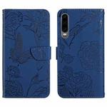 For Huawei P30 Skin Feel Butterfly Peony Embossed Leather Phone Case(Blue)