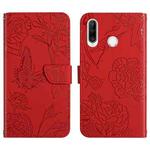 For Huawei P30 Lite Skin Feel Butterfly Peony Embossed Leather Phone Case(Red)